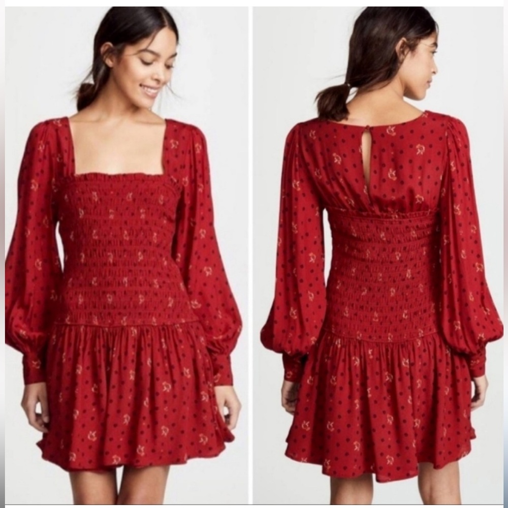 Free People • Two Faces Print Mini Dress Size S “Ruby combo” EUC